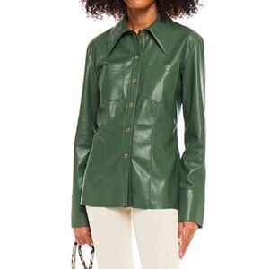New Nanushka Tippi Vegan Leather Shacket in Bottle Green